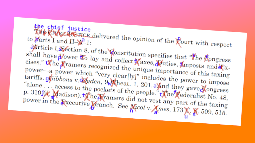 Text is shown with all upper case letters crossed out and replaced with lower case.