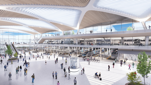 An architects rendering of the proposed Train Hall renovation of Washington Union Station. T
